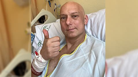 A photo of Jakub Mroz after chemotherapy at a hospital.